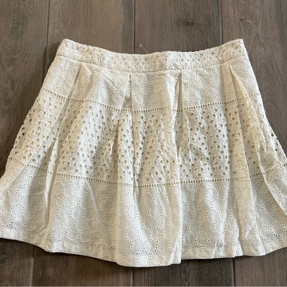 Banana Republic 100% Cotton Eyelet Details Pleated Side Zip Mini Skirt Size 12 - Picture 2 of 10